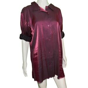 Bentley Vintage Large 18 Button Up Maroon Purple Burgundy Shiny Big Women's Top